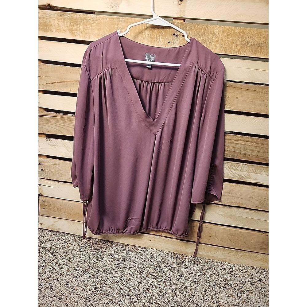 Soho Jeans NY & Co Women Plum 3/4 Sleeve Blouse Dressy Casual Sz XL EUC